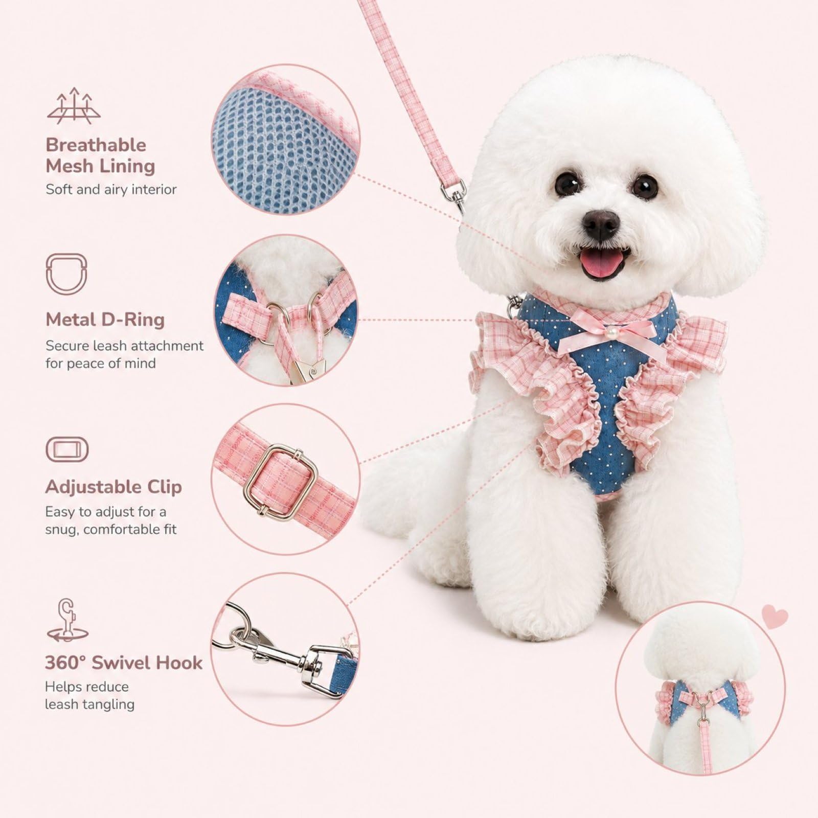 Set Pettorina e Guinzaglio per Cani Piccoli, Pettorina Carina per Cuccioli con Papillon e Scozzese, Pettorina Regolabile Carina per Cani,Viola,S