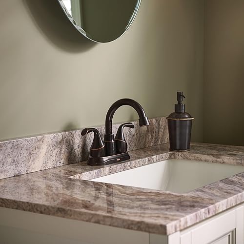Miniatura 7 de Moen Idora 84115BRB - Grifo de lavabo de baño con dos manijas de bronce mediterráneo con montaje de drenaje, 84115BRB