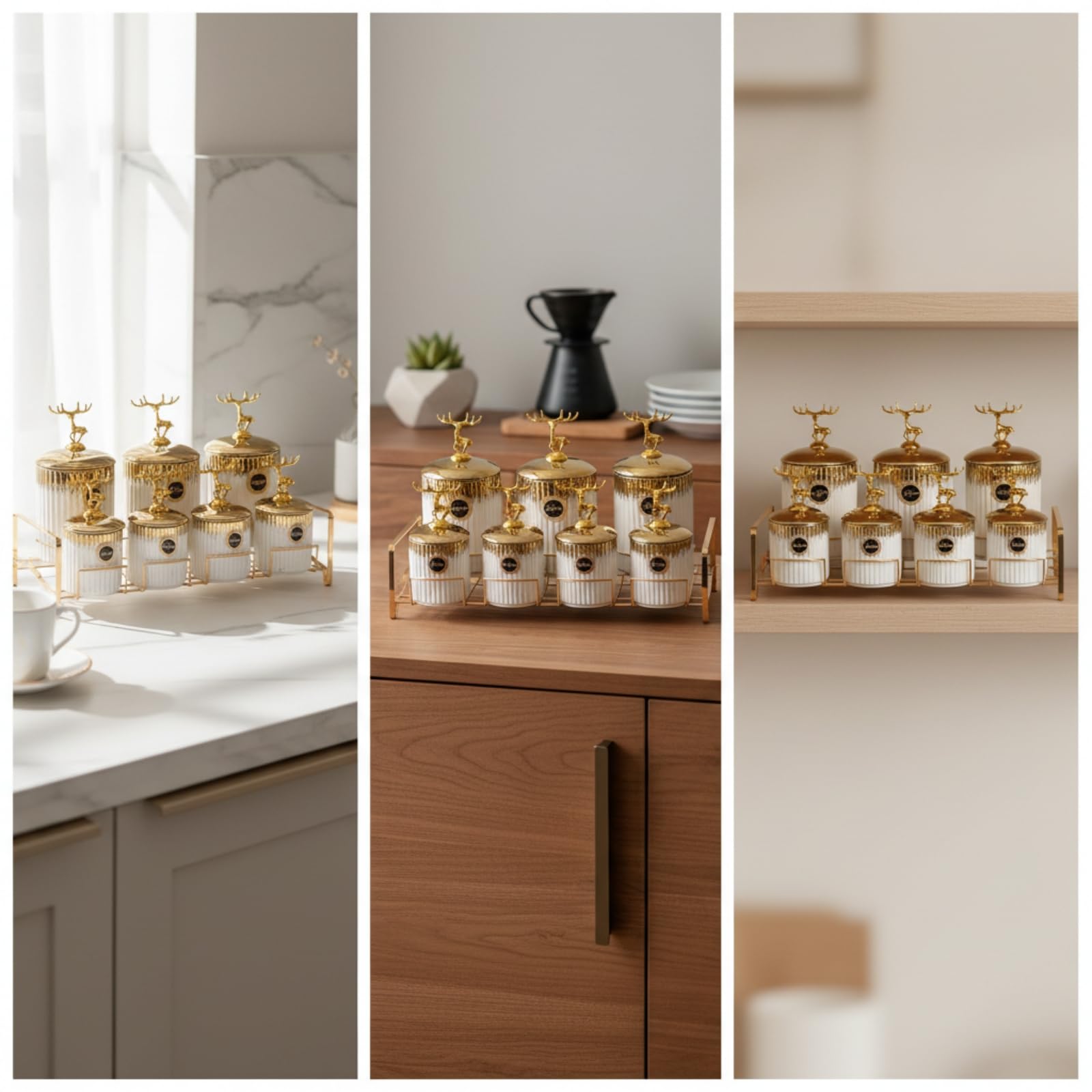 7 Piezas Botes Cerámica con Soporte Sellado Tarros Almacenamiento con Tapa Herméticas Recipiente Cerámica para Cocina