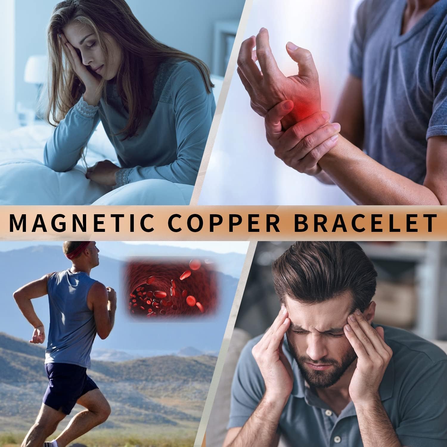 MagEnergy Copper Bracelet for Men and Women, 99.9% Solid Copper Magnetic Bracelets Adjustable Cuff Jewelry Gift Box(Cross Pattern)