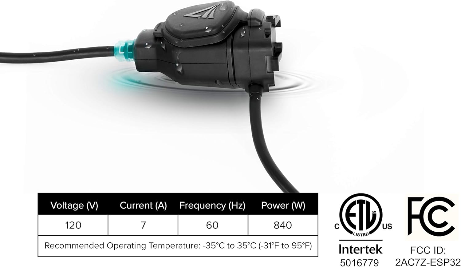 VoltSafe Plug Extension Cord for Block Heaters 7A 120V 10ft