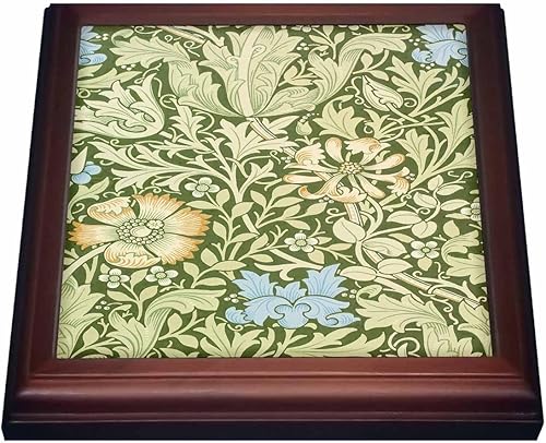 3dRose William Morris - Salvamanteles con diseño floral verde y azul con azulejos de cerámica, 8 x 8, natural