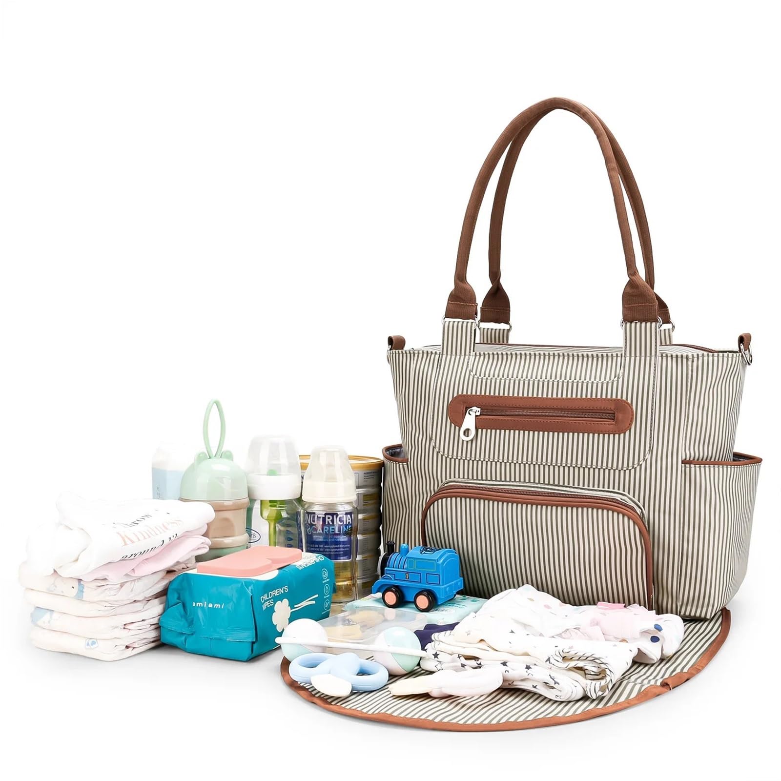 Bolso Carro Bebe Bolsa de mamá, Bolsa térmica, Bolsa de Maternidad de Gran Capacidad for niños, Bolsas de pañales, Mochila Impermeable multifunción for Cochecito de niños(Black Strips)