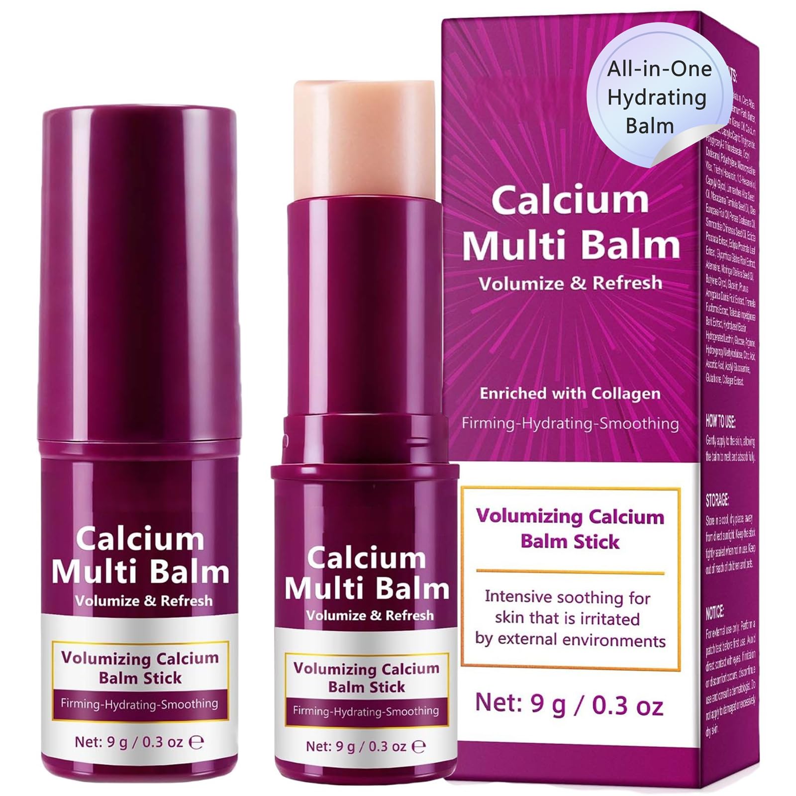 Calcium Multi Balm Stick, Cemerete Calcium Multi Balm - Collagen Infused Face & Neck Moisturizer, Anti-Wrinkle & Hydrating Cream, Firming Treatment for Dry Skin, 1Pcs