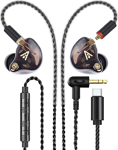 Vibes 201MC - Auriculares con cable con micrófono, adaptador USB C a 0.138 in y cable trenzado, auriculares con aislamiento de ruido, funda de