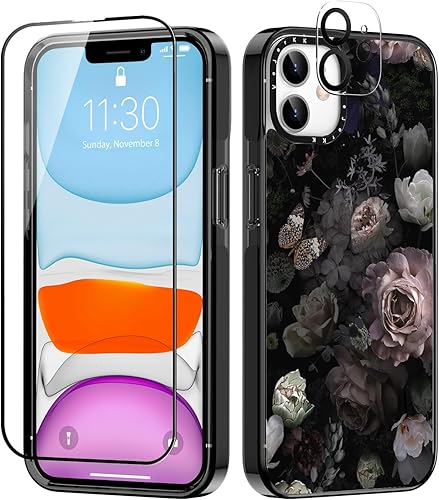 VeJerKK 3 en 1 Funda compatible con iPhone 11 bonito jardín floral de medianoche con parachoques integrado funda protectora diseñada para iPhone 11