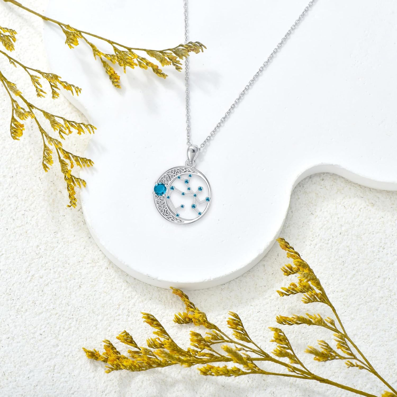 Zodiac Constellation Necklace with Birthstone,925 Sterling Silver Horoscope Astrology Celestial Pendant Necklaces Jewelry for Women Her Wife Gifts for Birthday Christmas - Image 6