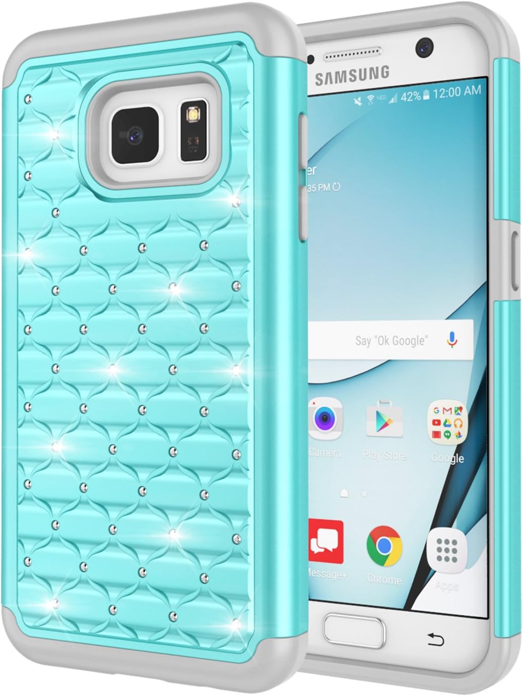 Galaxy S7 Case, Jeylly [Diamond Star] Hybrid Rubber Plastic Shock Absorbing Studded Rhinestone Crystal Bling Armor Defender Rugged Case Cover for Samsung Galaxy S7 S VII G930 GS7 - Turquoise