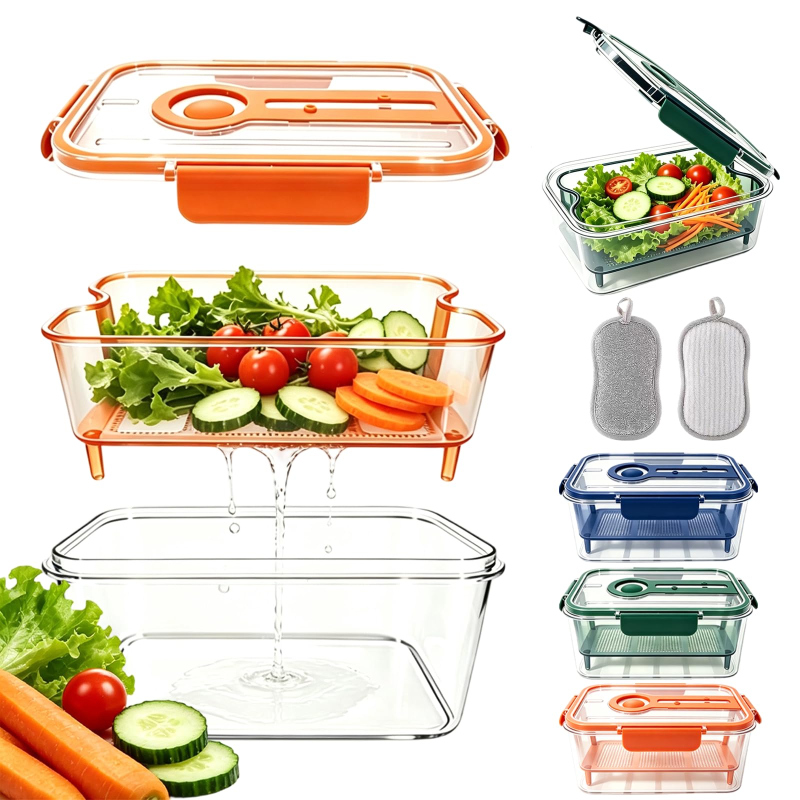 Jmwub Food Storage Containers for Fridge with Removable Colander (Orange)