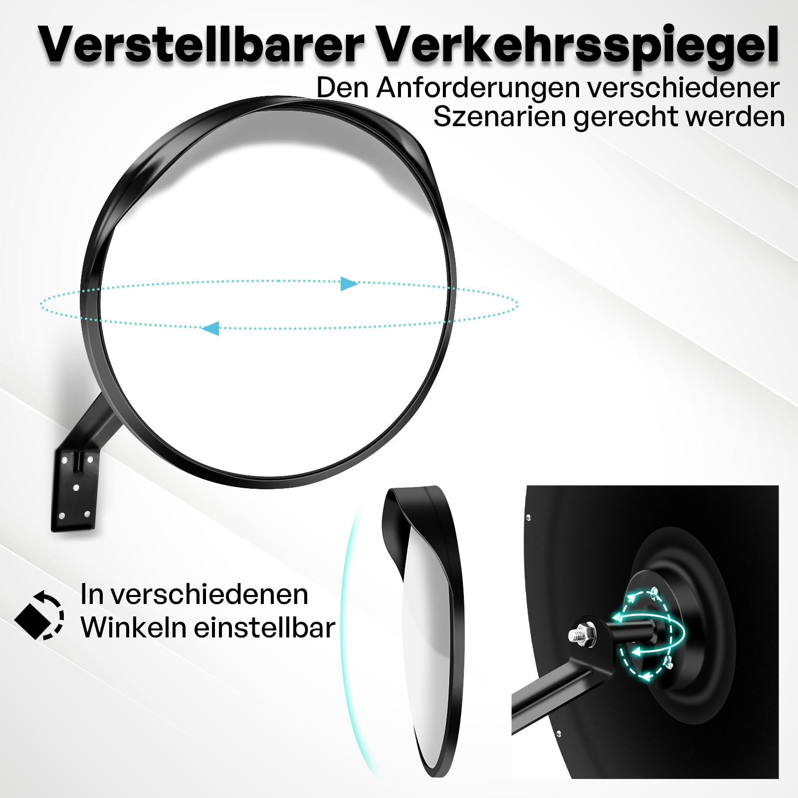 Verkehrsspiegel, 40 cm, großes Sichtfeld, verstellbar, beseitigt tote Winkel, Straßenspiegel aus strapazierfähigem Acryl, für Auffahrt, Straße, Geschäft, Innen- oder Außenbereich