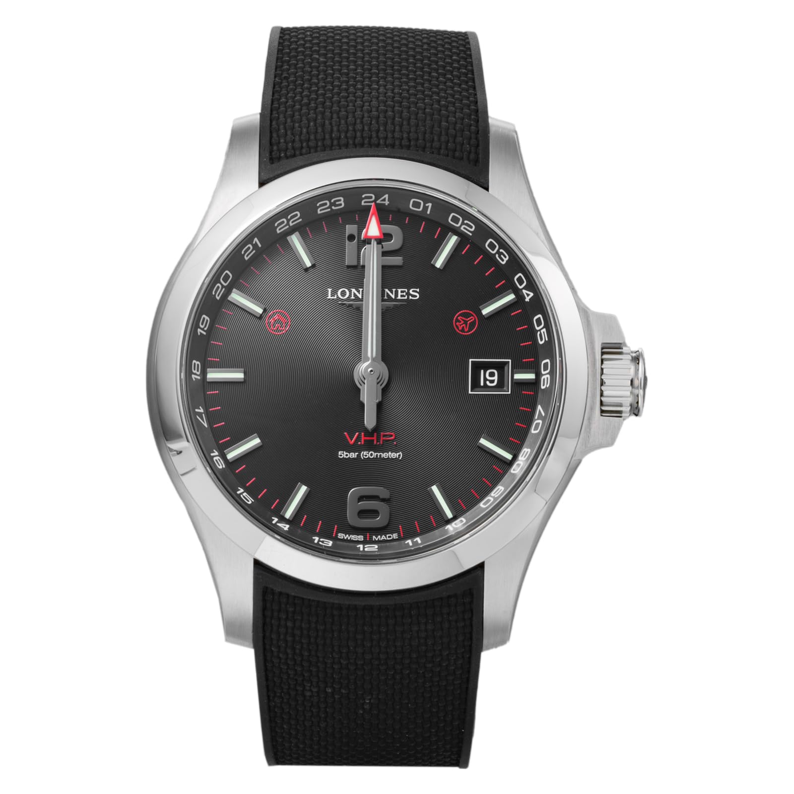 L3.728.4.56.9 Men's Wristwatch, Conquest V.H.P Quartz, Daily Use, Waterproof, Sapphire Glass, Black Dial, Stainless Steel, Black