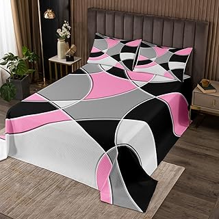 Feelyou Pink Grey Black Coverlet Set Circle Geometric Quilted Coverlet Retro Circle Bedspread for Kids Abstract Geometric Quilted Abstract Art Room Decor Queen Size