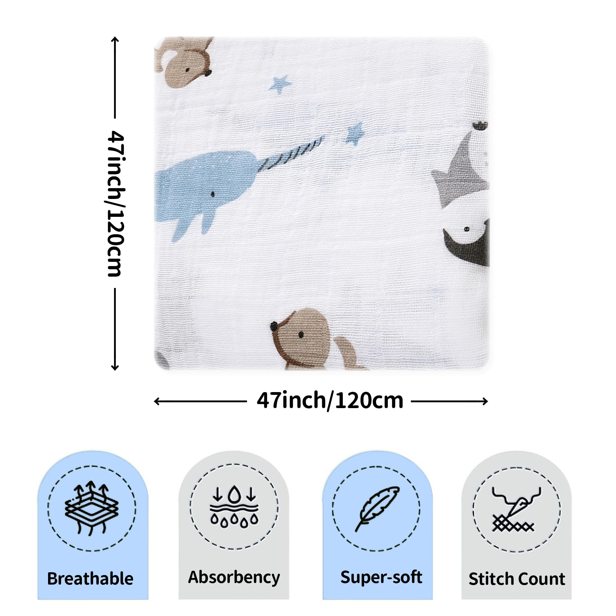 Miracle Baby Bamboo Newborn Baby Blanket Wrap,Large Swaddle Cloths for Baby Boys and Girls 120cm x 120cm Blanket Burp Cloths,Essential Items for Baby Shower - Image 2