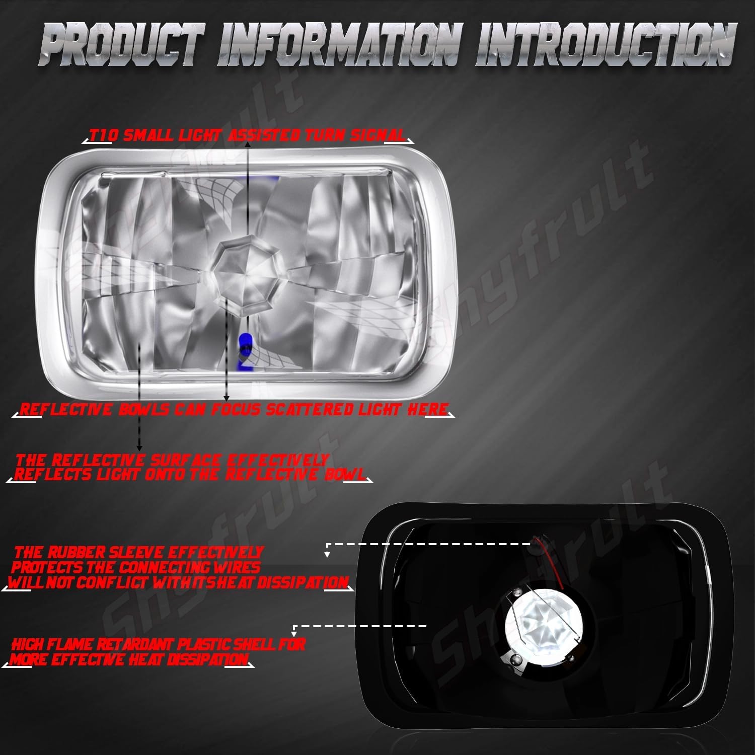 Pair 7x6 5x7 LED High/Low Beam For 1995-1997 Nissan Pickup Hardbody,5x7 7x6 inch Diamond Crystal Clear Semi Sealed Beam Glass Lens Housing Headlights,H4 LED Bulbs,6000K Cool White