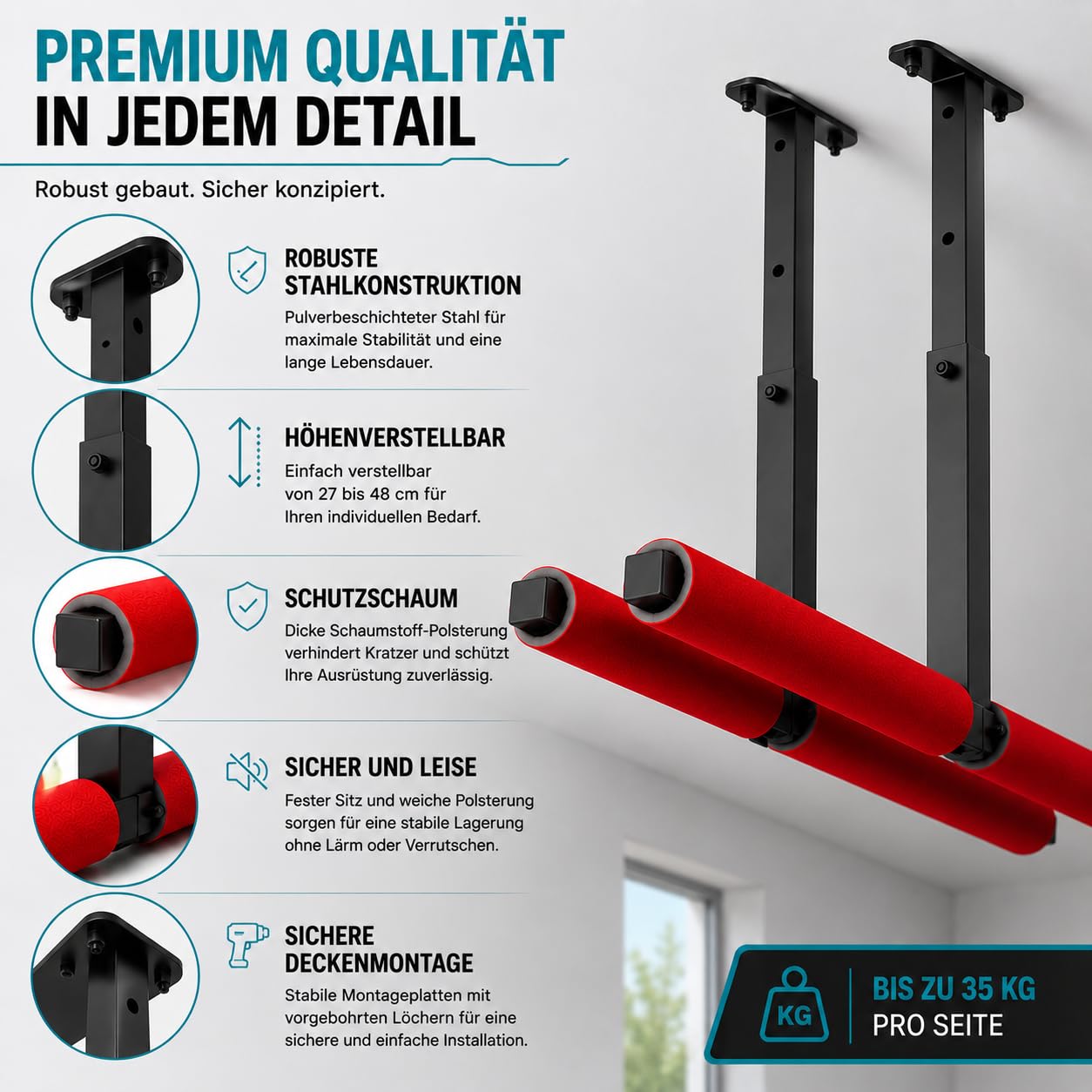 QLS Lot de 2 étagères suspendues pour plafond ou kayak, planche de surf, rangement d'outils