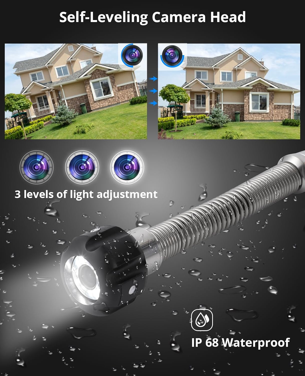 Sewer Camera with 512Hz Locator, 165FT/50M Pipe Inspection Camera with 9" Monitor, DVR Recording, IP68 Waterproof, Adjustable LED Lights, 16GB SD Card