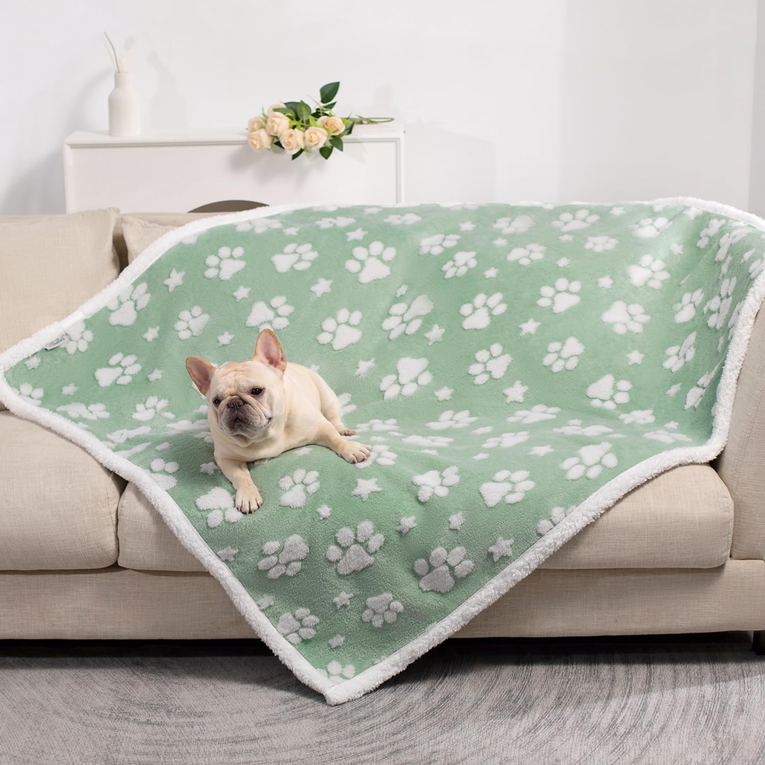 Yaning Waterproof Blanket for Dog Cat or Adult, Cute 3D Textured Paw Dog Blanket for Bed Couch Sofa, Soft Liquid Pee Proof Pet Furniture Protector, 60"x80", Green
