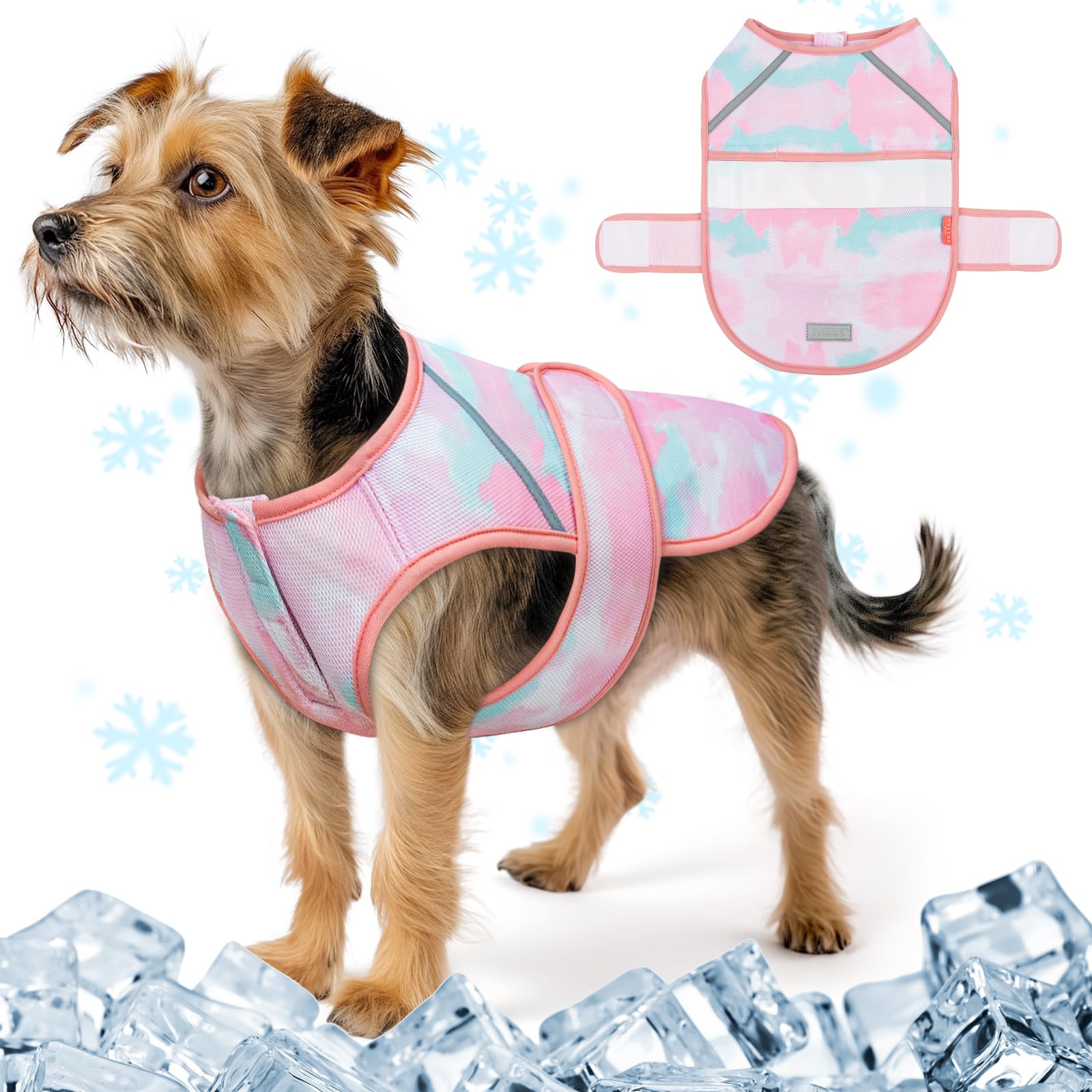 KYEESE Dog Cooling Vest Lightweight Dog Cooler Jacket 3D Breathable Mesh Pet Cooling Shirts for Summer with Reflective Stripe UV Protection Pet T