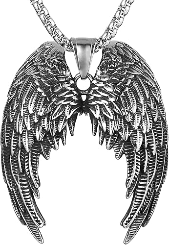 HZMAN Collar de ala de ángel para hombres y mujeres, acero inoxidable, gótico, punk, ala de ángel, cruzcolgante de ángel, amuleto de fe, regalo de