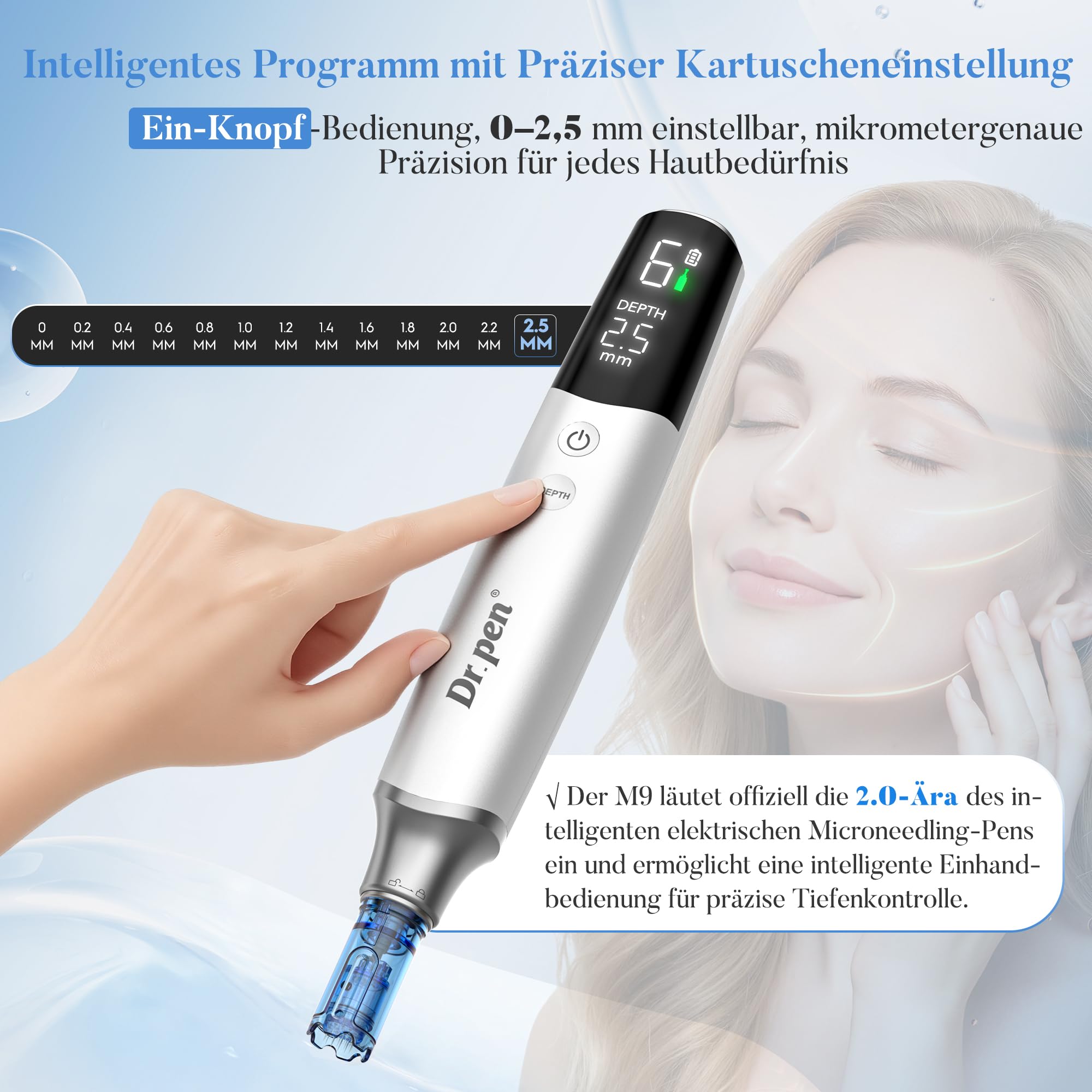 Dr. Pen 2026 Neuestes M9 Professioneller Microneedling Pen, Kabellos Dermapen, Upgrade Intelligenter Automatischer Tiefenanpassung und Chip Identifikation für Gesicht, Körper(inkl.10 Ersatzkartuschen)