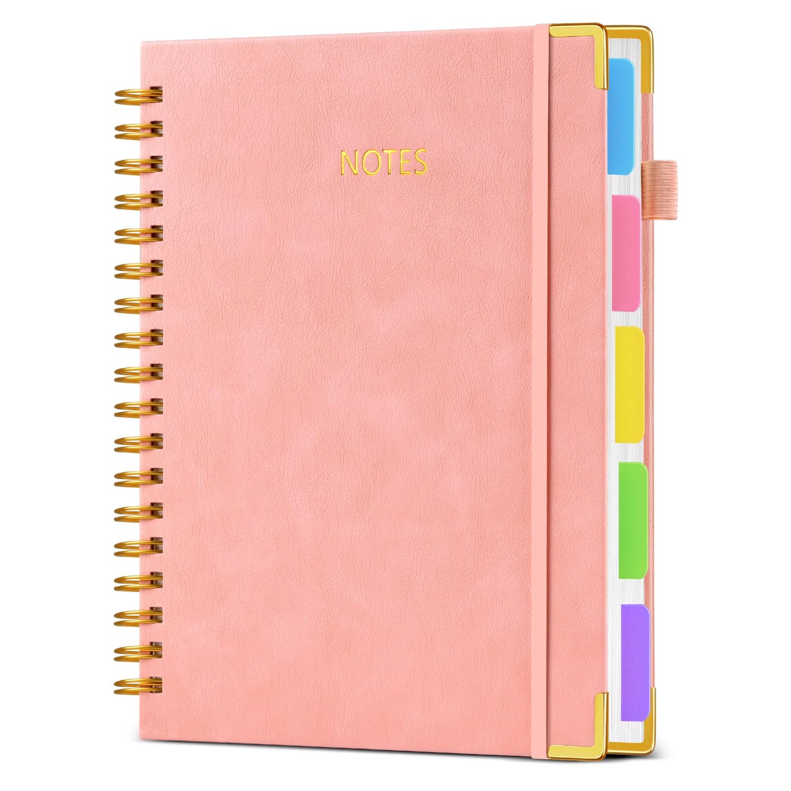 Leather Hardcover Spiral Notebook with Tabs 8"x10", 5 Subject Notebook College Ruled with Removable Dividers, 300 Pages Notebooks for Work School Note Taking, Lined Spiral Journal for Women, Pink-1 — image 1