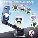 Pop-tech Support de téléphone de voiture pour Pop Docket: Suction Cup Supports de téléphone cellulaire pour la fenêtre de pare-brise de tableau de bord d'automobile - Support de téléphone portable à Dash noir s'adapte à une poignée de portefeuille de chaussettes épaisses pour iPhone Samsung