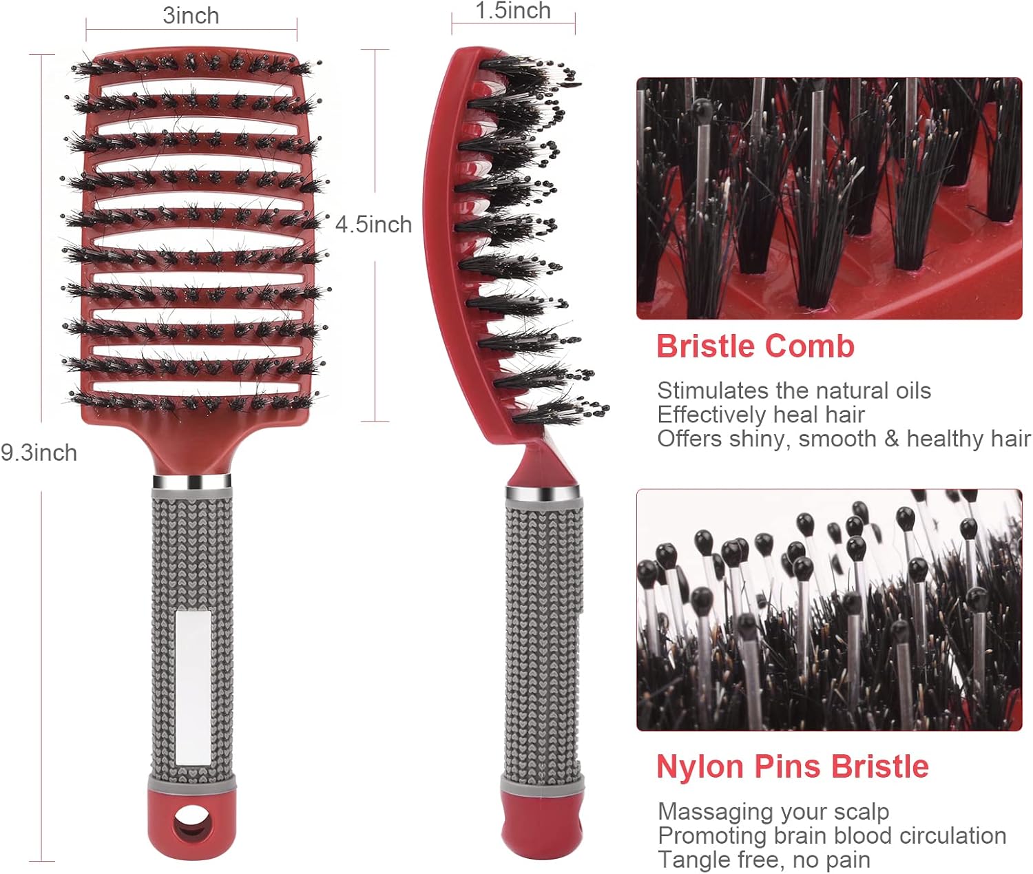URAQT Hair Brush, Boar Bristle Paddle Hairbrush for Women Soft Massage Hair Comb - Image 4
