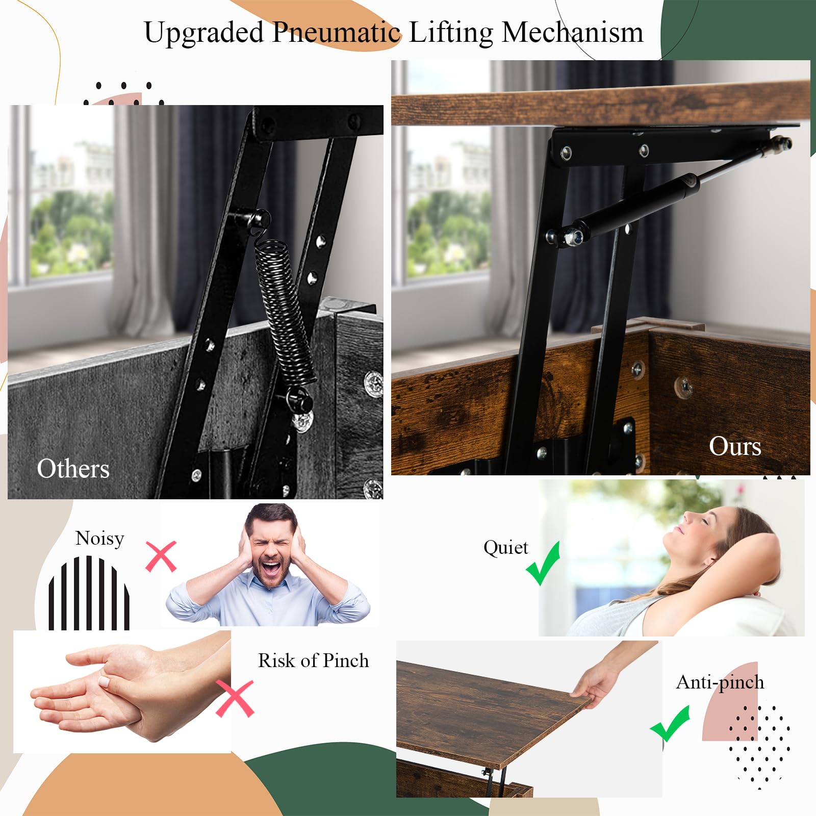 LIFEZEAL Mesa de Centro Elevable de 3 Niveles con Tapa, 2 Cajones y Almacenamiento Abierto, de Madera para Sala de Estar, Marrón