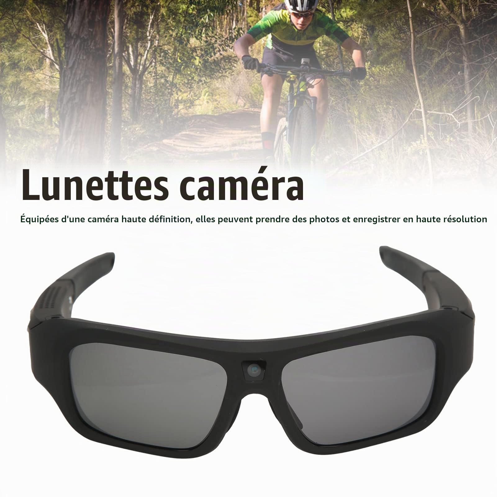 Goshyda Lunettes de Caméra, Full HD 1080P, Mini Lunettes de pour Caméra Vidéo avec 4 Paires de Lentilles, Caméra d'action Sportive Intelligente 4K pour la Randonnée, Le