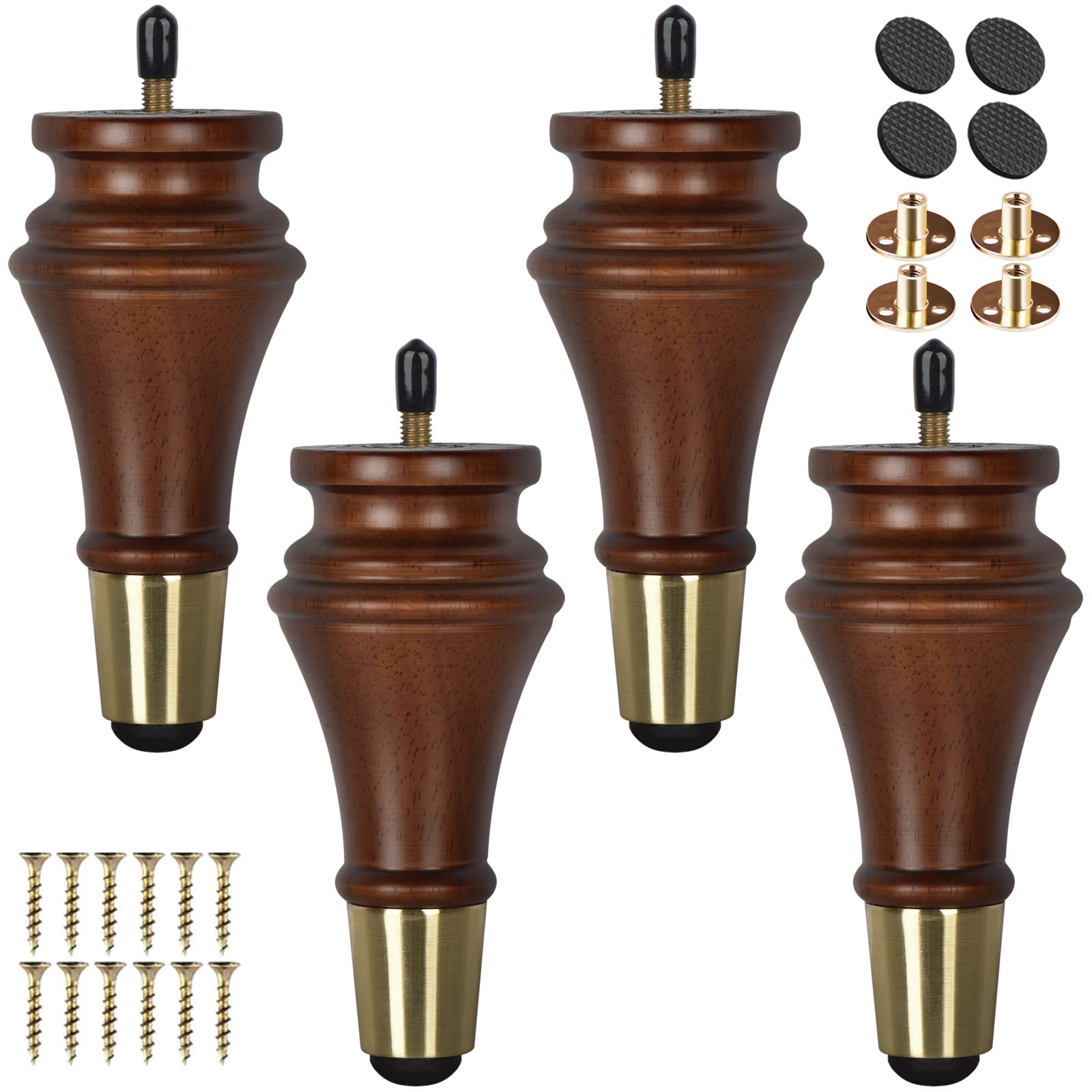TCHOSUZ 6 Inch Wooden Furniture Legs (15cm) - Set of 4 Solid Hardwood Replacement Feet for Sofa, Couch, Chair, Ottoman, Dresser, Cabinet, Coffee Table