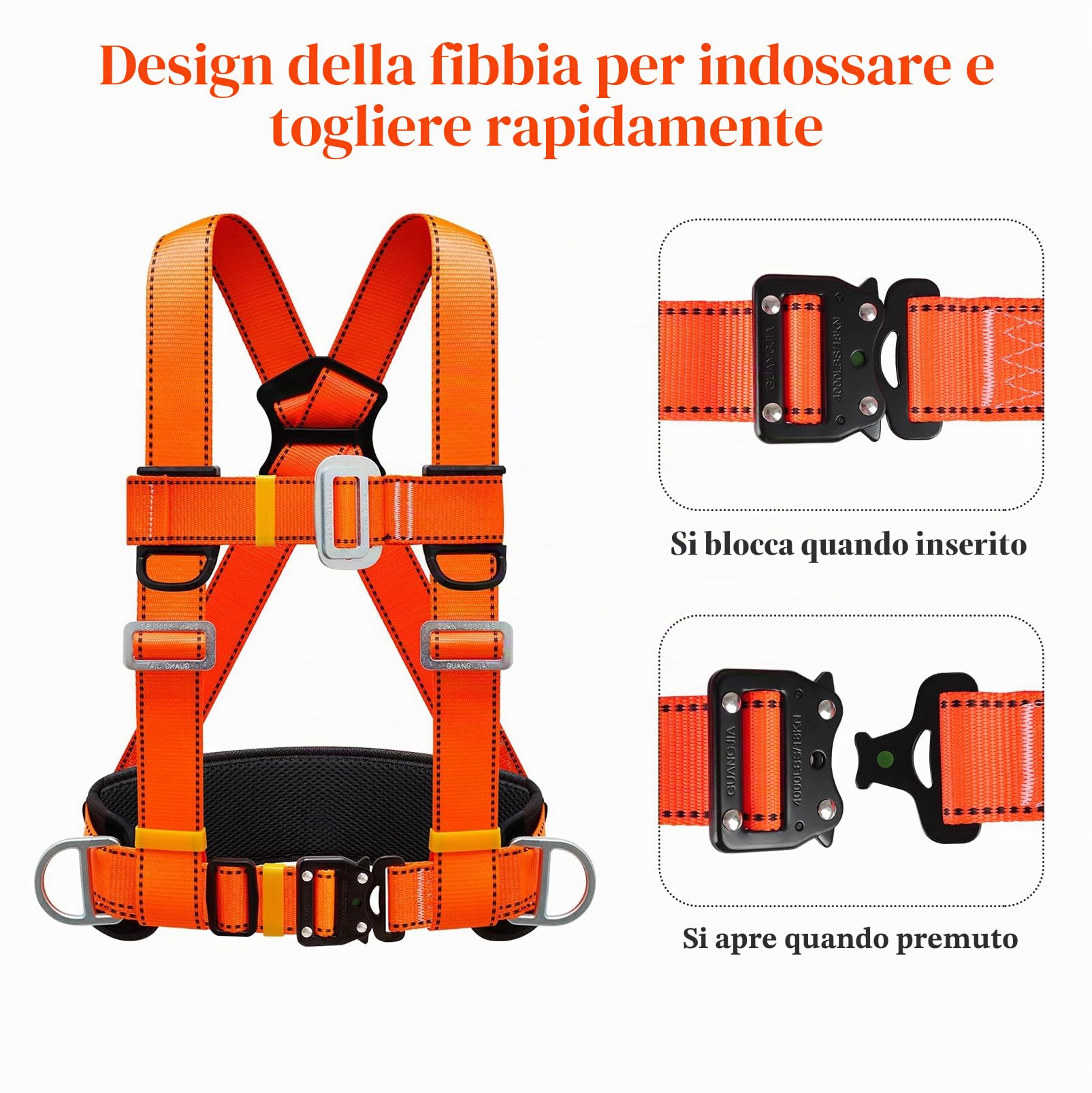 Imbracatura di Sicurezza Anticaduta, Imbracatura Anticaduta, Cintura in Vita Regolabile con Supporto Addominale Ispessito, Carico 100 kg, per Lavoro Aereo, Uomo (Fibbia Grande 1,6 m)