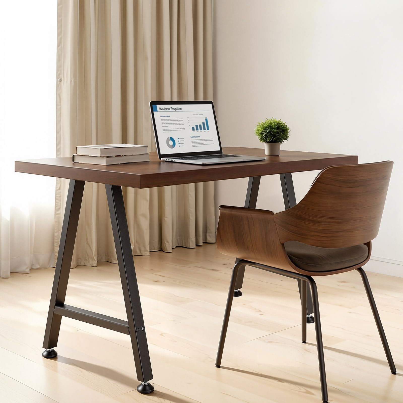 VEVOR Pieds de Table Trapézoïdaux 740x550 mm Lot de 2, Pieds de Bureau en Acier au Carbone, Charge Max. 1000 kg pour Bureau, Table à Manger, Établi, Plan de Travail et Table de Bar, avec Patins, Noir