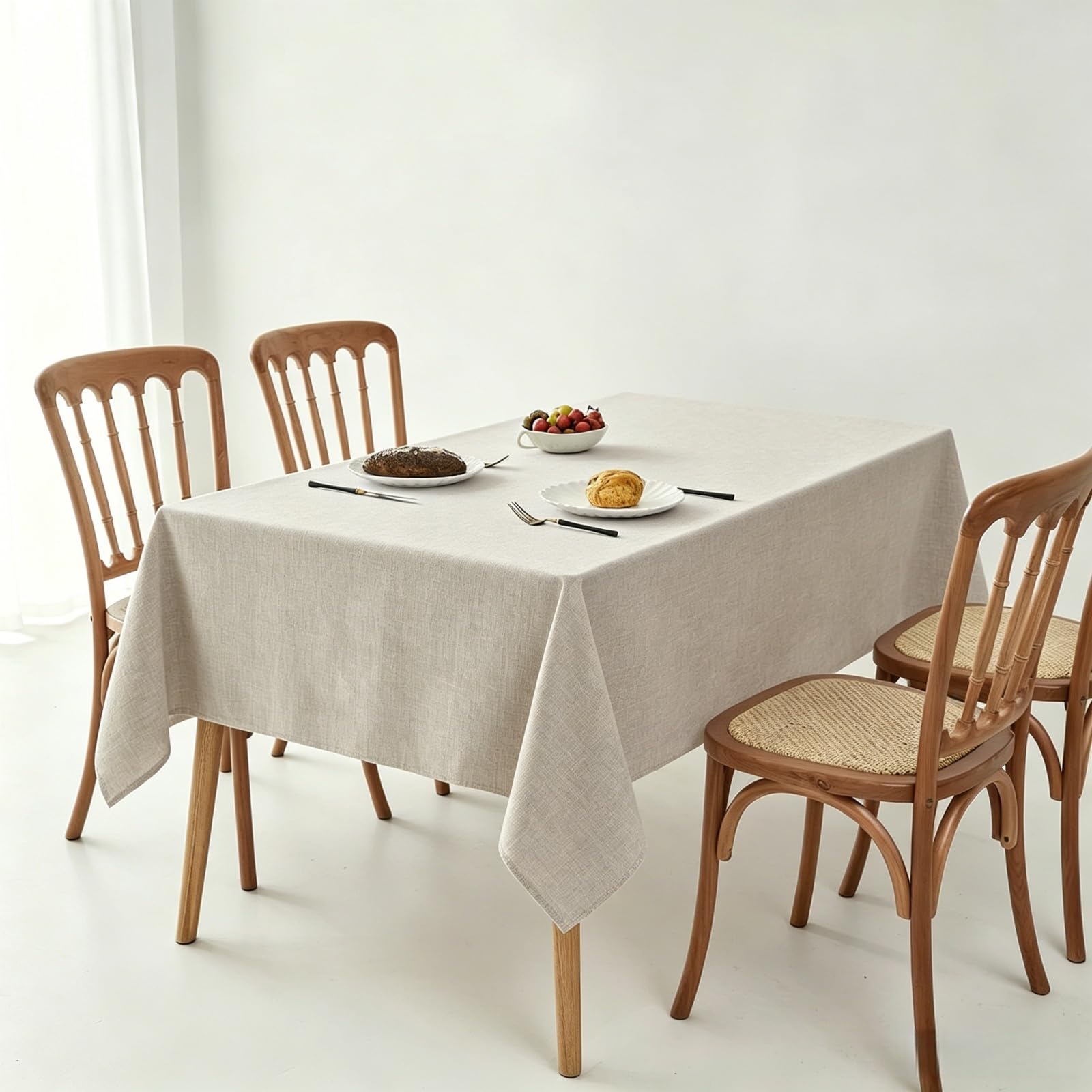 LIHUANE Table Cloth Rectangular 135 x 190 cm Faux Linen Solid Colour Dining Table Cover Wipe Clean Washable Polyester for Weddings, Buffets, Catering, Outdoor & Theme Events, off white
