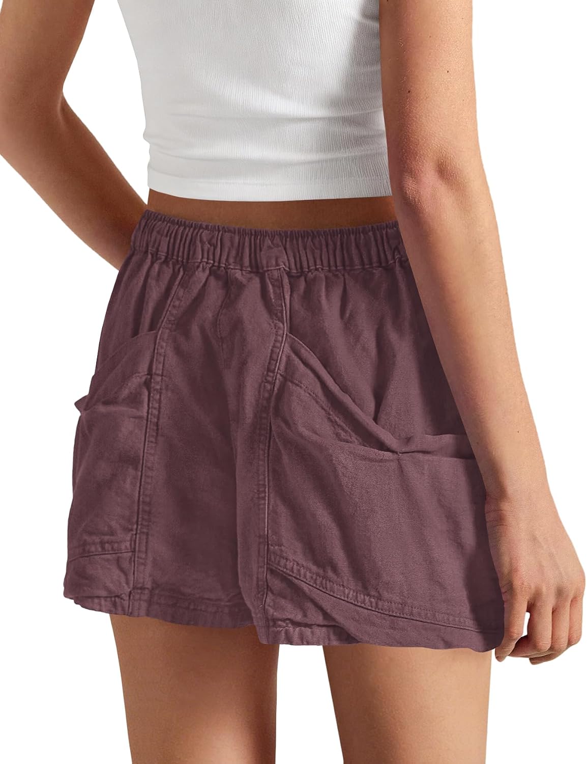 Yanekop Womens Cotton Linen Shorts High Waisted Drawstring Cargo Shorts