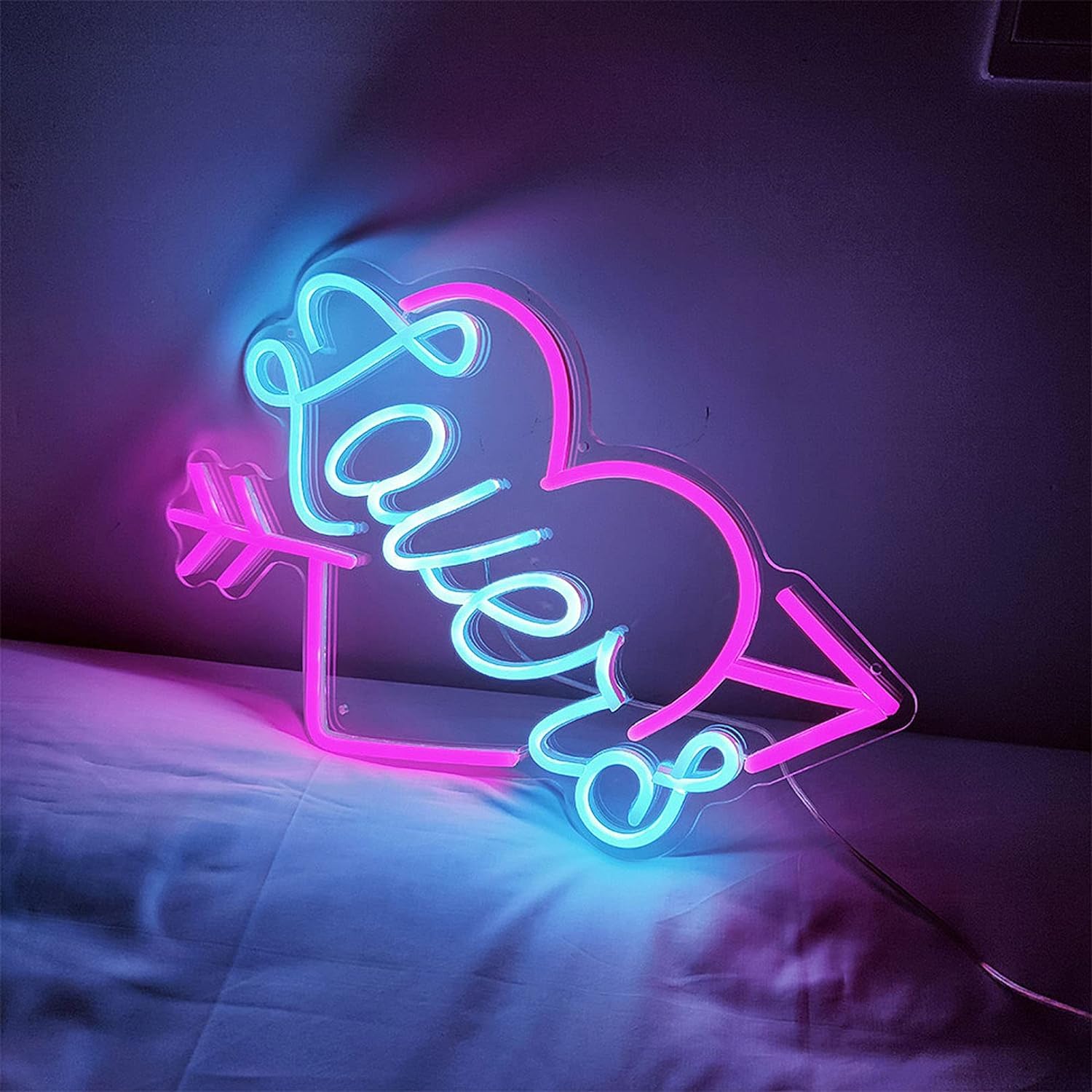Znak neonowy LED Miłość Neonowe znaki świetlne Lampka nocna z cokołem Znaki w kształcie serca amorka Lampy neonowe Różowe oświetlenie Sypialnia Salon Wesele