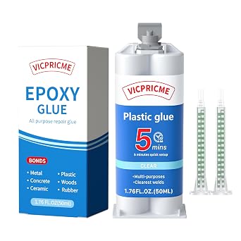 Vicpricme 5 Min Clear Epoxy Glue, 2Part AB Adhesive, 4600 PSI ColdWeld Bond for Plastic, Metal, Wood & Ceramic, DualSyringe 50 mL 1.76 oz + Mixing Nozzl1