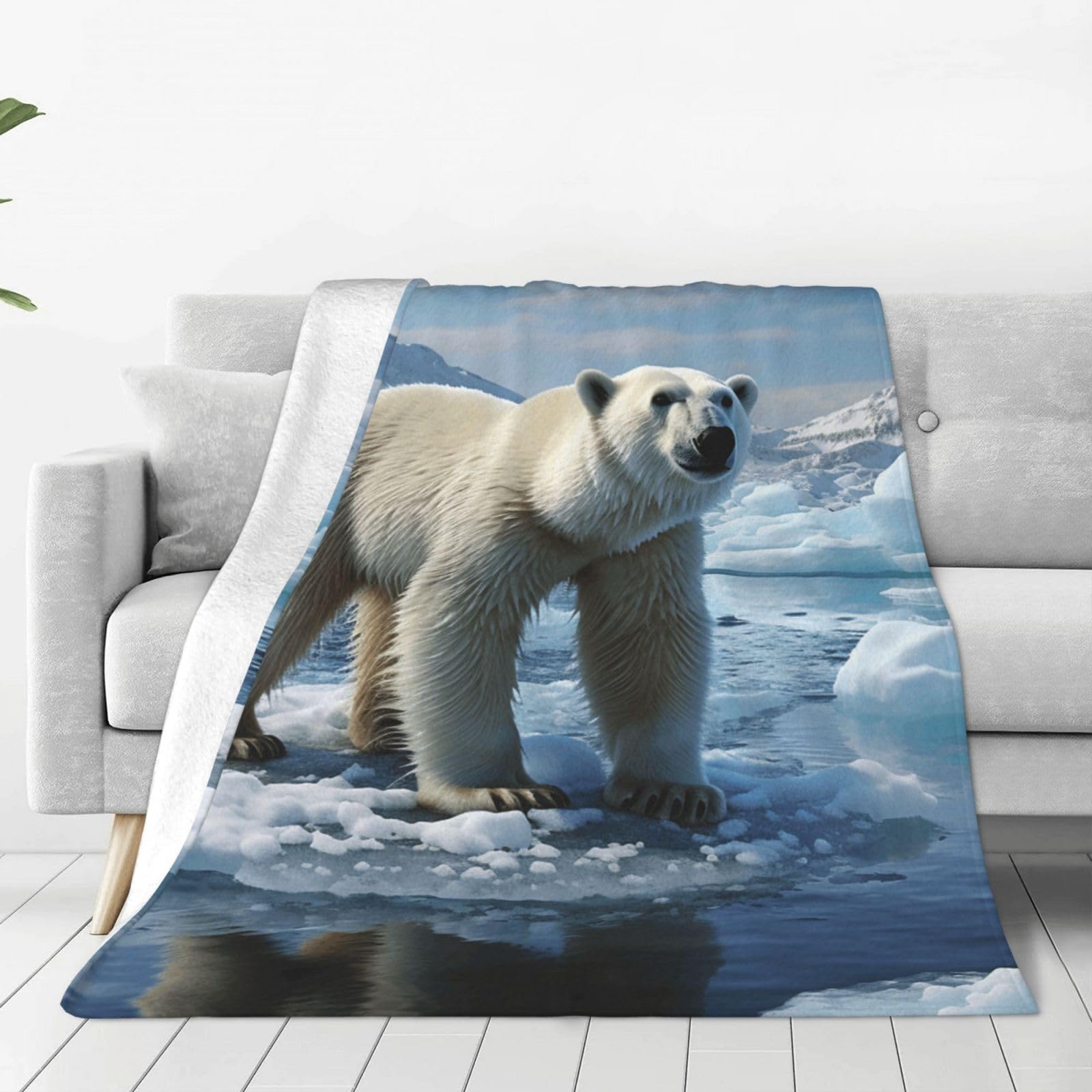 KLOPH Polar Bear Ice Throw Blanket 50"x40" Flannel Fluffy Warm Blanket for Couch, Reversible Plush Blankets for Bed, Comfy Fuzzy Blanket for Sofa, Plush Lightweight-Blankets for All Season