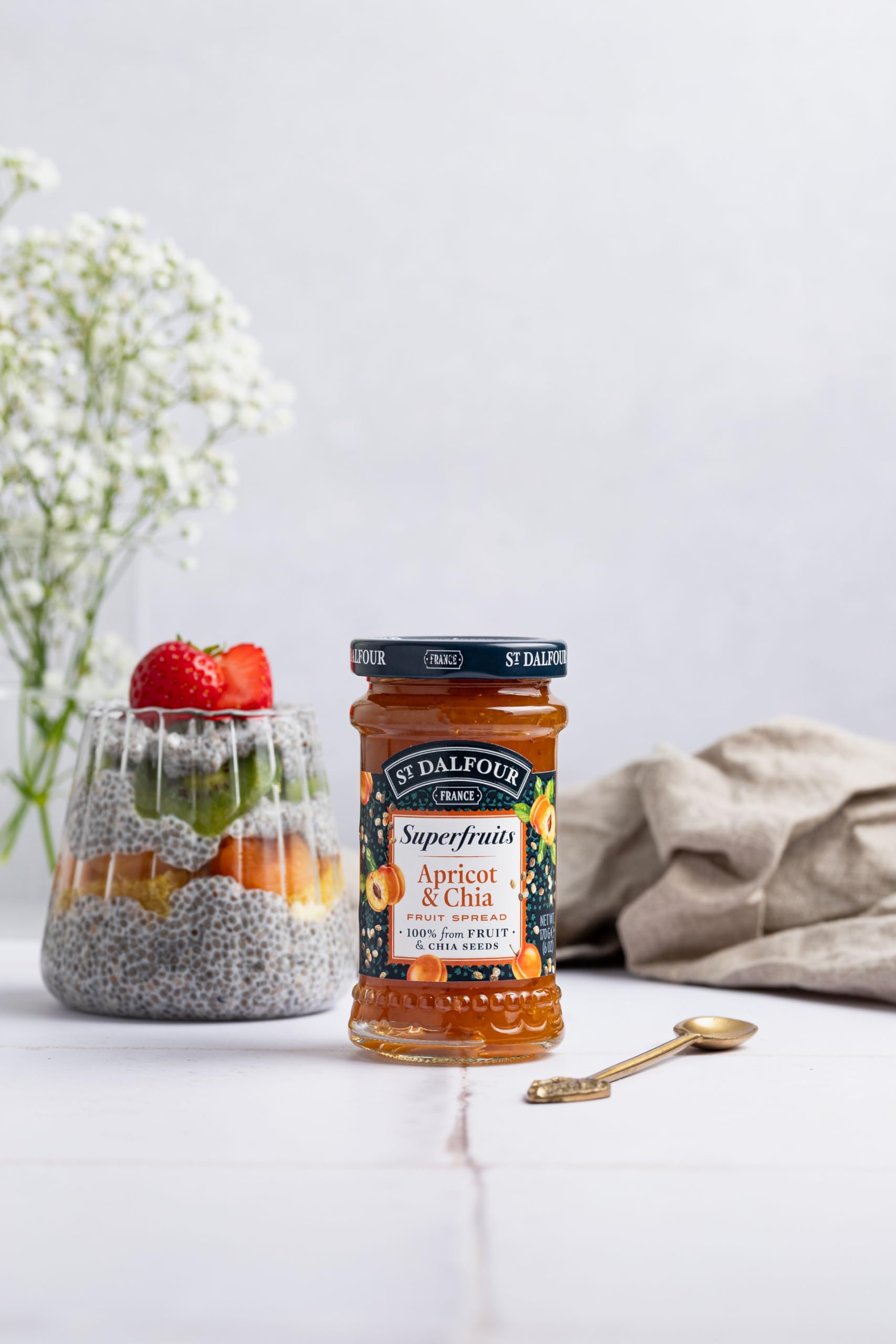 St Dalfour SUPERFRUITS ALBARICOQUE & CHIA | Fruta triturada | Mermelada natural 170gr | 100% fruta sin azúcares añadidos