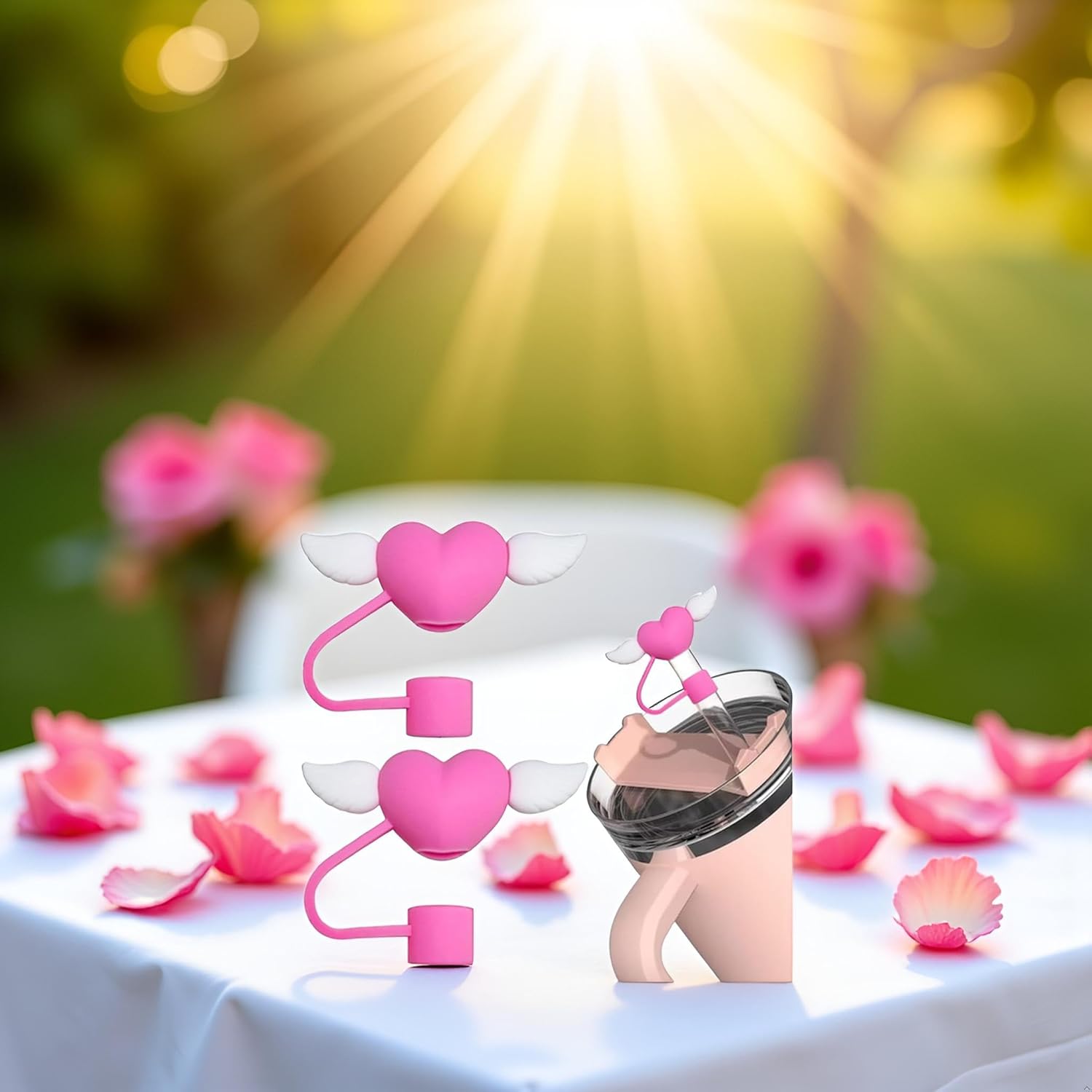 2Pcs Hearts Straw Cover for Stanley Cup, 10mm Silicone Straw Covers Cap for Stanley Cup Accessories, Cute Topper for Tumblers, Cap Stopper for Reusable Straws (White Wings Pink) - Image 7