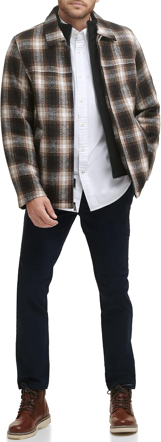 DOCKERS Men's Wool Blend Open Bottom Jacket With Quilted Bib - Image 3