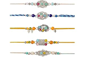Set Of 5 Rakhi For Girls With Card Metal Pendant For Raksha...