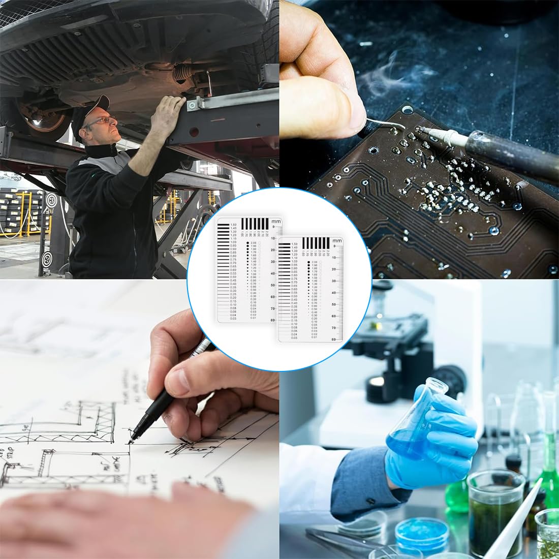2 pezzi Set professionale di righelli per misurare le crepe - Plastica flessibile trasparente, Fessurimetro, Fessurimetri per Crepe, Équipement d'experts, ideale per artigiani e esperti