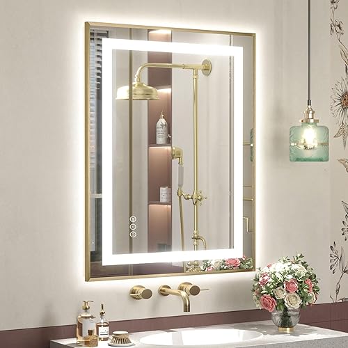 Miniatura 51 de OKPAL 50x30 Espejo de baño LED con marco negro, espejo iluminado para tocador de baño, iluminación frontal y trasera, regulable, antivaho, 3 Negro