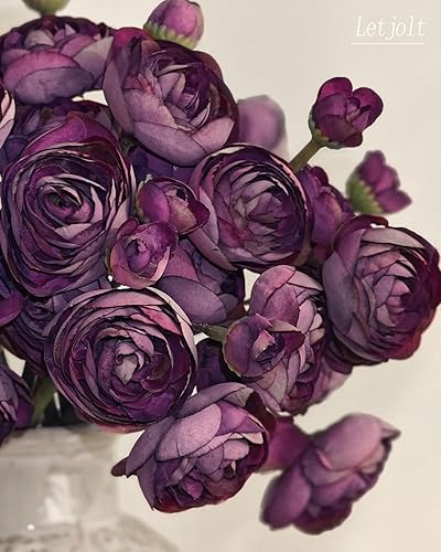 Miniatura 3 de Letjolt Ramo de flores artificiales de ranúnculo, 18 piezas, ranúnculos de seda púrpura, ramo de novia, centros de mesa para compromiso, arreglos,