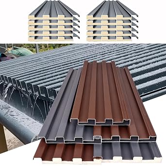 Aluminum Roof Panels Insulated Sheets, 10/20/30/50/100 Pcs Roofing Tiles Corrugated Pergola Roofing Windproof Board for Balcony Cover, Waterproof Metal Roof Kit for Mobile Homes10 Pcs,L- 1.2m/3.9ft