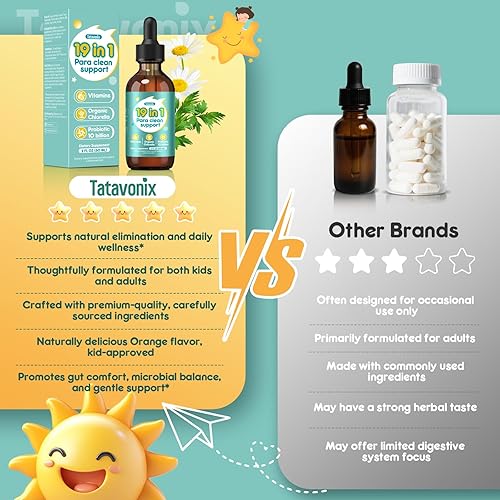 Miniatura 5 de Gotas de limpieza intestinal 19 en 1 - Ajenjo, nogal negro, Chlorella 250 mg, probióticos 10B, clavo y orégano - Soporte de desintoxicación líquida