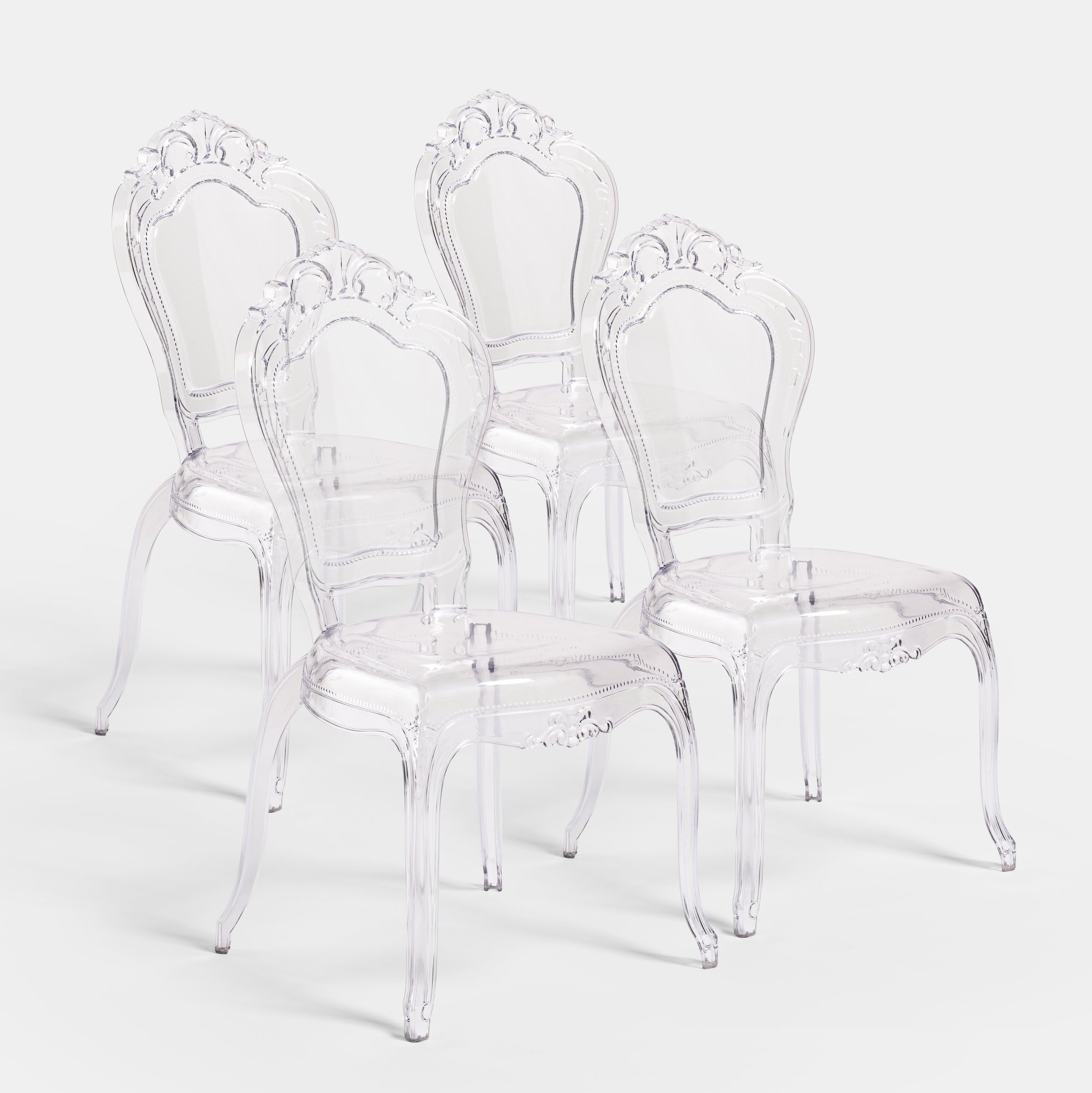 Biscottini Set 4 Sedie in Policarbonato Trasparente - Sedia Cucina Soggiorno 53x50x97,5 cm - Poltrone Barocche Sala da Pranzo Camera da Letto - Poltrona in Plastica da Esterno Moderna Cerimonie