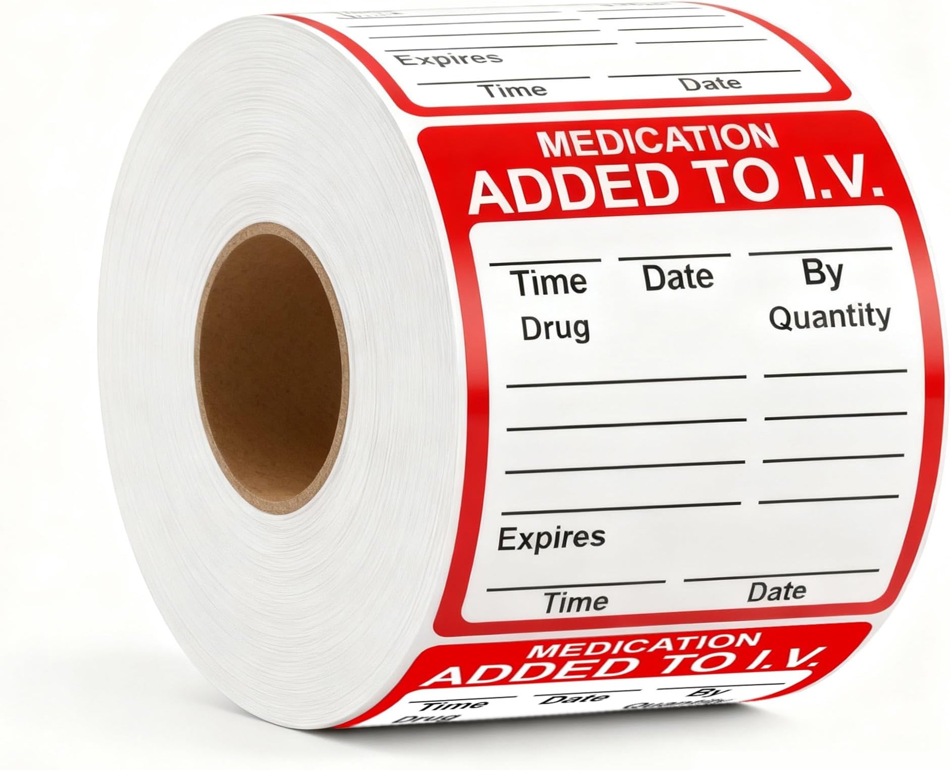 2 Inch Fluorescent Red Rectangle Medication Added to I.V. Veterinary Labels 500 Adhesive Stickers