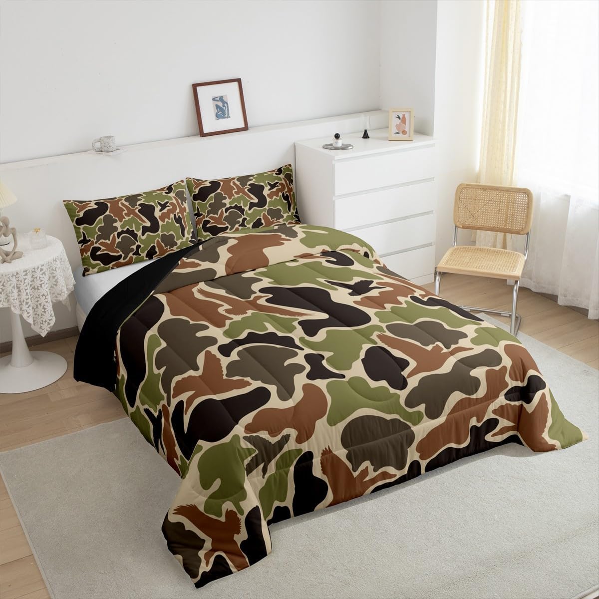 Feelyou Duck Hunter Green Camouflage Hunting Comforter Set Twin Size Kids Black Brown Comforter for Boys Teens Camo Army Bedding Set Breathable Wild Duvet Set Room Decor Quilt Set - Image 5