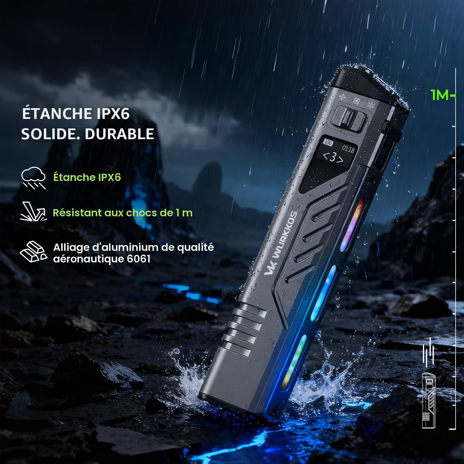 Wurkkos TD11 Lampe Torche Tactical EDC 3000 Lumens, Super Lumineuse